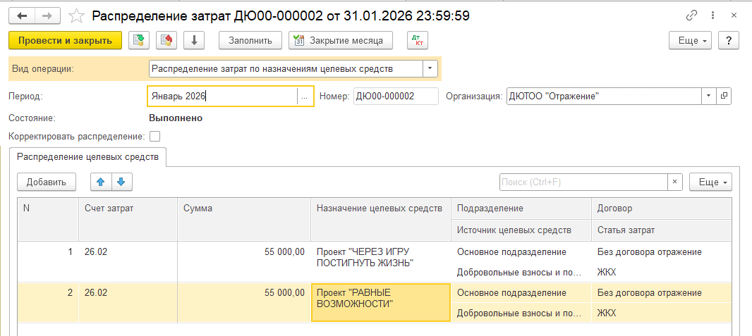 Распределение затрат