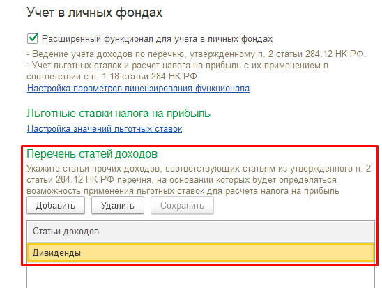 Перечень статей доходов