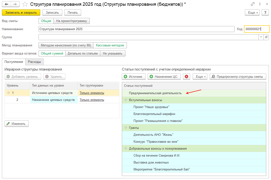 Поступления – Предпринимательская деятельность