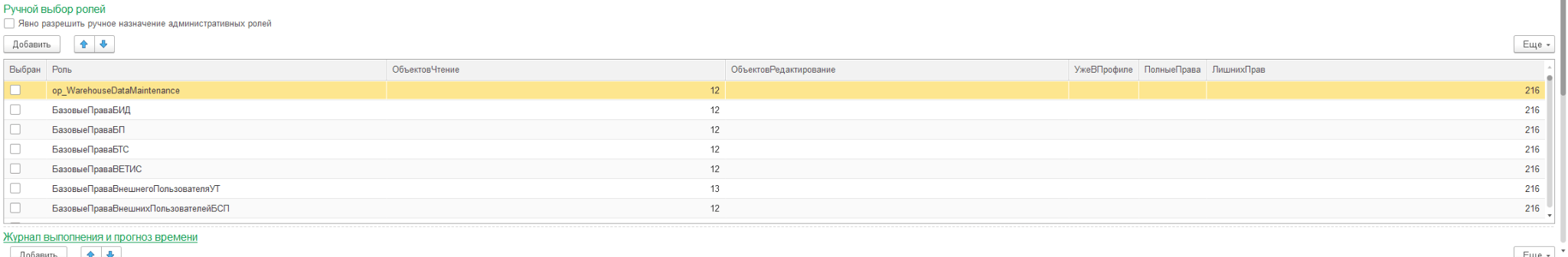 Таблица ручного выбора ролей